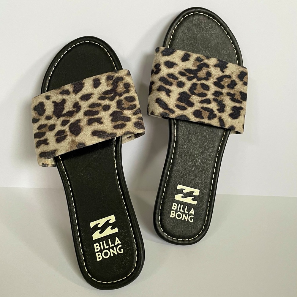 Billabong Leopard Vegan Suede Sandal Slide NWOT 7
